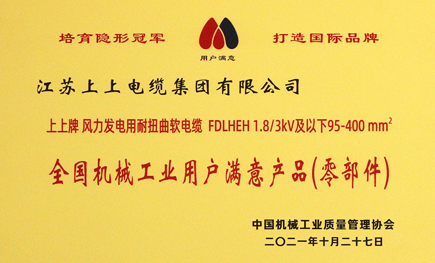 壹定发电缆乐成入选《2020-2021全国机械工业用户满意产品（零部件）名录》