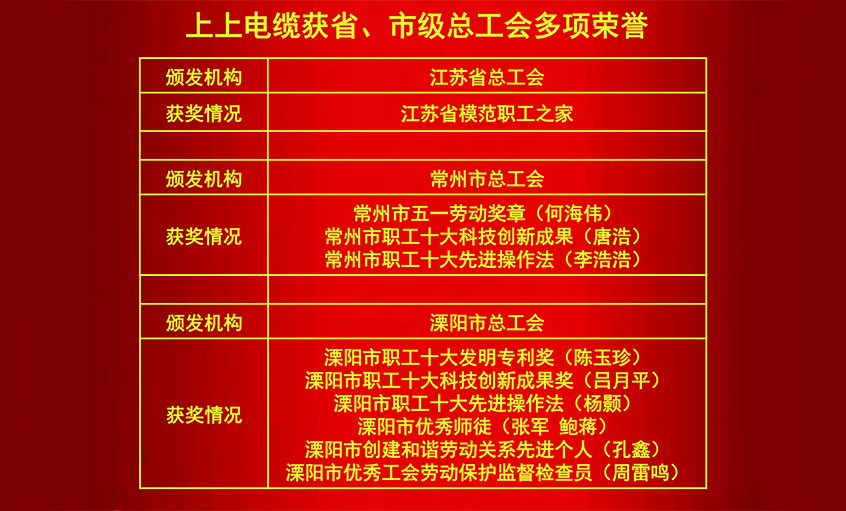 壹定发电缆获省、市级总工会多项荣誉